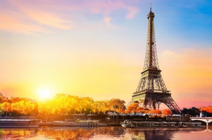 Iconic landmarks in Europe including the Eiffel Tower